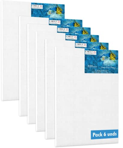 CHELY INTERMARKET MOD560 Lienzos Para Pintar 40x50 CM Pack 6 Unidades Bastidor Madera 16 MM Algodón Blanco Preimprimado Profesional Para Acrílico Óleo Manualidades Bellas Artes Artistas Aficionados