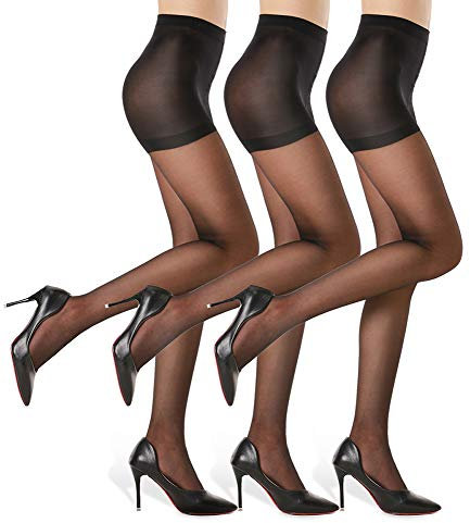 WAKUNA Lot de 3 collants pour femme - 20 deniers - Transparents - Indéchirable - Sans pression - Taille confortable - Collants fins renforcés (Noir, M)