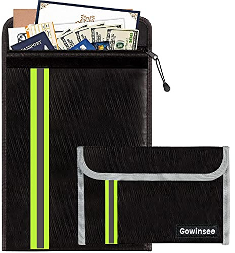 Förbättrar 2 stycken brandsäkra dokument fodral (38 x 28,5 cm) tvålagers glasfibermaterial, brandsäker vattentät portfölj för A4-dokument, pass bankfil pengar värdesaker
