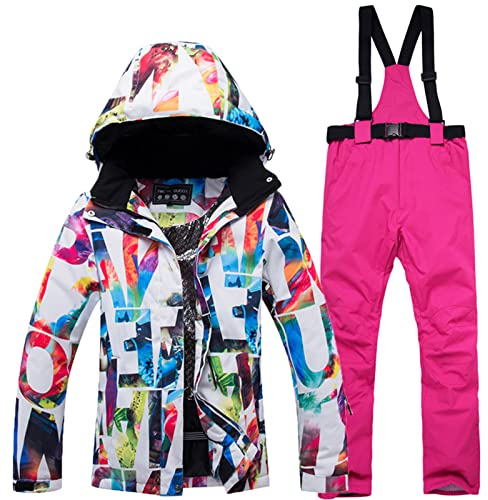 WYOUTDOOR Tuta da Sci Donna con Salopette Giacca E Pantaloni da Sci Impermeabili Snowboard Giacca Tuta Neve Pantaloni Tuta Sci Antivento Calda con Cappuccio per Sport sulla Neve,Rose Red,M