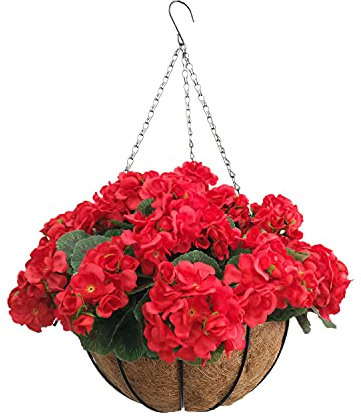 Großer Korb künstliche Begonien Blumen DIY Seide Kette Hängekorb Topf Home Hochzeit Party Urlaub Veranda Dekoration Blumen (rot)