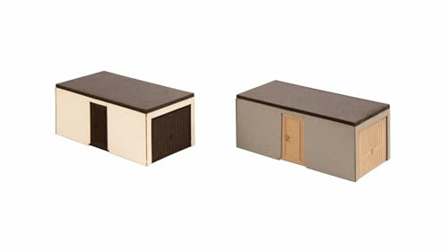 NOCH Fertig-Garagen, 2 Stück, für Modellbau 6,9 x 3,5 x 3,0 cm in Spur H0 ideal für Modelleisenbahn als Stellplatz oder Werkstatt