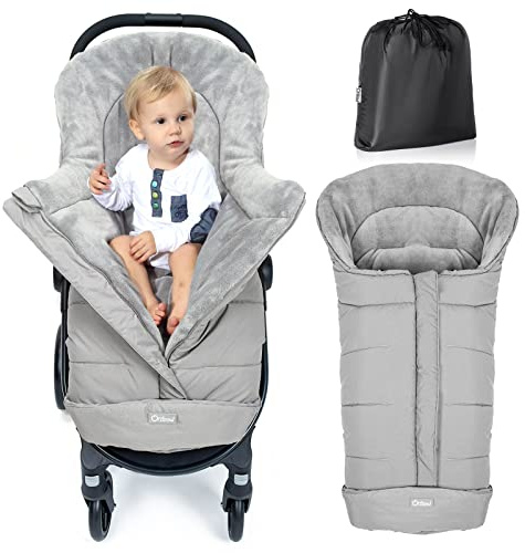 Orzbow Fußsack Kinderwagen Winter, Fußsack Buggy Fusssack Kinderwagen Baby Winter mit Reißverschluss Waschbar Passend für Alle Kinderwagen (Hellgrau, Groß)