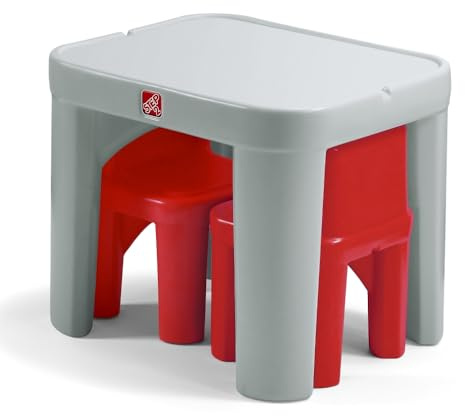 Step2 Mighty My Size Kids Table & Chair Set, Playroom Activity Table for Arts & Crafts, Made of Durable Plastic, For Toddlers 2+ Years Old, Gray & Red