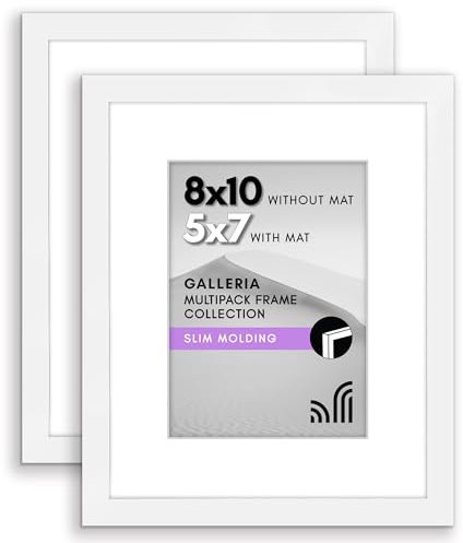 Americanflat 10x8 Photo Frames in White - Set of 2 - Use as 7x5 Photo Frames with Mount or 10x8 Picture Frames without Mount - Horizontal and Vertical Formats for Wall and Tabletop