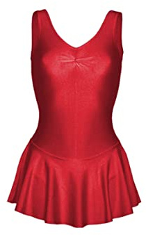 Prime fashions - Body da ginnastica con gonna, lucido, senza maniche, per bambini, da danza, balletto, Rosso, 9-10 Years