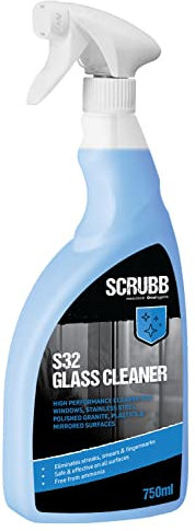 SCRUBB S32 Glass Cleaner, For Windows, Stainless Steel, Polished Granite, Plastics & Mirrored Surfaces, 750ml Trigger Spray