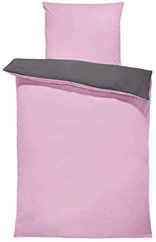 one-home Bettwäsche 155x220 cm rosa anthrazit Uni Übergröße Doubleface Wende Microfaser