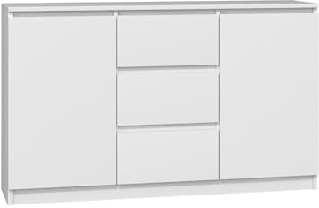 VBChome Kommode mit 2 Türen und 3 Schubladen 120 x 40 x 75 cm Weiß Grifflose Schubladenkommode Mehrzweckschrank für Flur Schlafzimmer Wohnzimmer Kinderzimmer Modern Weiß