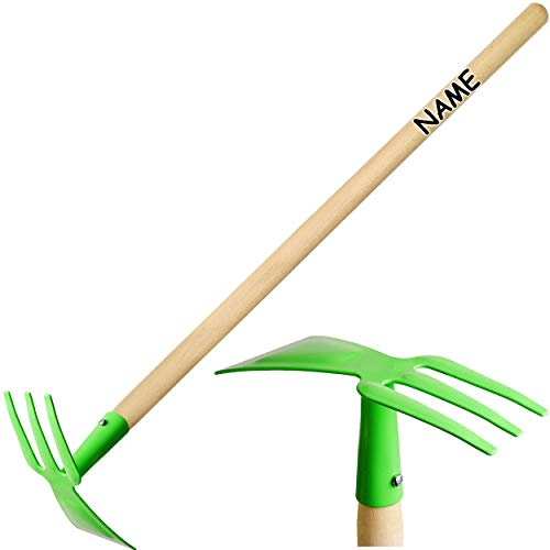 alles-meine.de GmbH Kinder - Doppelhacke/Harke/Hacke - aus Holz & Metall - grün/apfelgrün - inkl. Name - 75 cm lang - stabile Gartengeräte/Gartenset - Kinderharke - Garte..