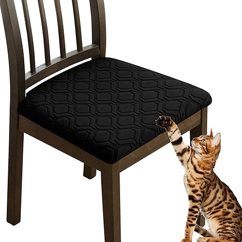 KELUINA Stretch-Jacquard-Stuhlsitzbezüge, Schwarz, 4er-Set | Weich, elastisch und maschinenwaschbar – mit Gummisaum für einen gepflegten Sitz im Alltag und bei Feiern