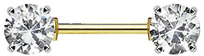 Taffstyle Piercing Schmuck Brustwarzenpiercing Brustwarze Intimpiercing Brust Nippel Intim Ohr Ohrpiercing Barbell gerade Hantel Stab mit Doppel Glitzer Kristall Kugel 14mm Gold Clear