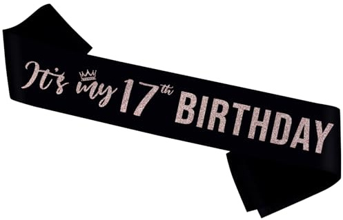 PYQWA It’s My 17th Birthday Sash,17 Years Old Sash,Rose Gold Glitter 17th Birthday Gifts for Girls,Happy 17 Party Decoration