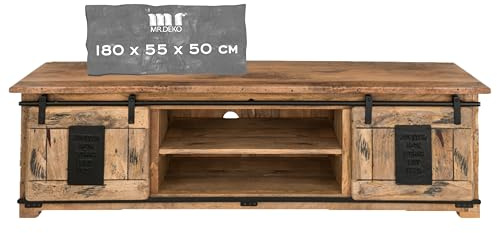 MR.DEKO TV-Schrank Florenz TV Lowboard Wohnzimmer Fernsehtisch 180x55x50cm | Mangoholz Möbel