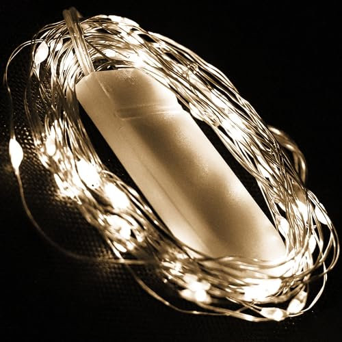 OXYN Luci 40 Micro LED Natale 4,1 metri Alimentazione Batterie Incluse Luce Fissa Lampada per Casa Albero Decorazioni Natalizie Stringa Striscia Ghirlanda Catena Interni Portatili (Bianco Caldo)