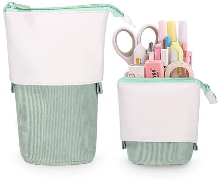 Xespis Federmäppchen Reißverschluss, Teleskopisch Mäppchen, Grün | 2-in-1 Standmäppchen, Federtasche Mädchen, Schüttelpenal Teenager, für Junge Mädchen Geschenke 7 8 9 10 11 12 Jahre
