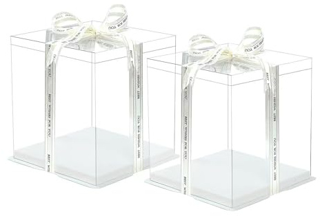 DYOUen 2PCS Transparente Tortenschachtel Kuchenbeh&aumllter Dessert Cake Box Kunststoff Doppelschicht Tortentransportbox Weihnachten Geschenk kuchenbox Geschenkbox