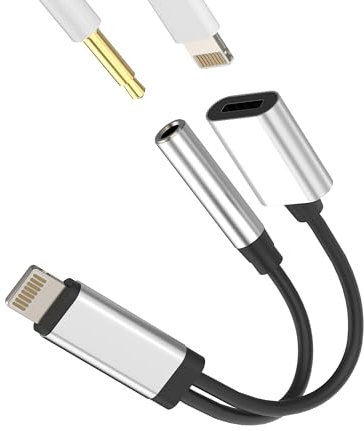 Lightning to 3.5mm Splitter 2in1 Charger Headphone Jack Adapter for Apple MFI Certified for iPhone AUX Dongle Cord Audio Earphone Connector Cable for iPad Air 14 13 12 11 Pro Max X SE 7 8 Plus Mini