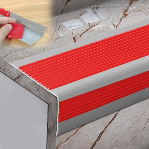 MPOWRX Übergangsprofil 2 X Selbstklebende PVC-Zierleiste, rutschfeste Treppenkantenleiste, 5 m Türkantenschutzleiste für Ältere Kinder(Red)