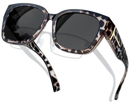 KANASTAL Sovrapporre Occhiali da Sole Leopardati Polarizzati Neri Donna Uomo UV400 Tartarugati Scuri Quadrati Alla Moda Tortoise Vintage Maculati Sunglasses over Glasses -Tartaruga Grigio