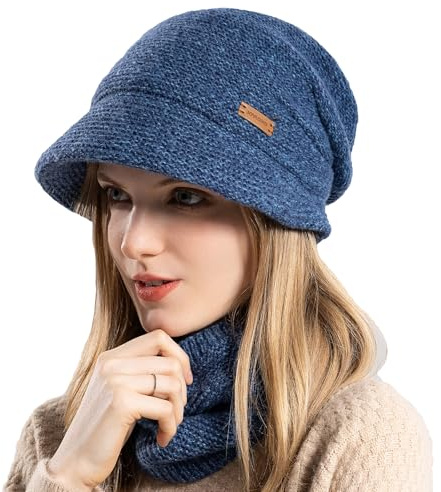Gajaous Damen Mütze Schal Set, lässige Strickmütze warme Strickmütze Dicke Fleece gefütterte Wintermütze Nackenwärmer Set (2 Teile)
