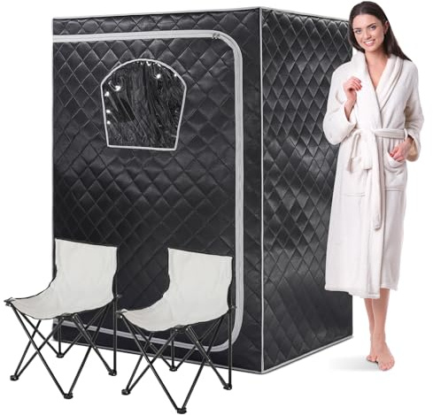 Gollense 2 Person Infrared Sauna Full Size Portable Infrared Saunas for Home Personal Sauna Box Sauna Tent with 2 Foldable Chairs, Full Body at Home Sauna Spa, Black
