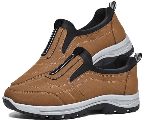 PTKG Chaussures Diabétiques pour Hommes Chaussures Sport Homme Pied Large Chaussures pour Pieds Larges Et Gonflés sans Lacets Baskets Chaussures pour Diabétiques,Marron,42/260mm
