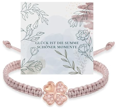 Miss Lovie Kleeblatt Armband Glücksarmband Damen Sterling Silber 925 Handgemachter Glücksbringer Größenverstellbar inkl. Geschenkverpackung Beige