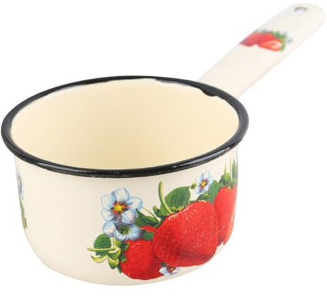 Ciieeo Louche à Eau En Émail 0,8 l Poignée Longue, Pot à Lait Vintage En Émail Beige Et Rouge Fraise, Compatible Cuisinière Gaz Et Induction, Ustensile Cuisine Polyvalent Pour Préparation Et Service