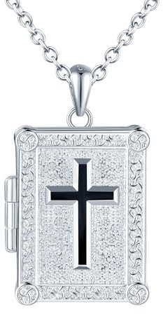 CPSLOVE Damen Fotos Halskettes Medaillons 925 Silber Bibel Kreuz Ketten Öffnen Anhänger Mädchen Personalisierte Photo Openable Anhänger Religiöse Schmuck