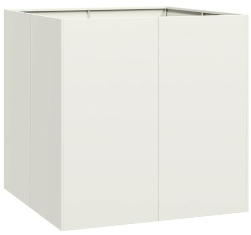 vidaXL Planteringskärl vit 80x80x80 cm stål, planteringsställ, växtbricka, trädgårdsplanteringskärl, planteringsställ, upphöjd bädd