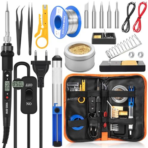 CIRULLI Saldatore da 80 W (350 ℃-500 ℃), Kit saldatura elettronica 17 in 1 con interruttore ON/OFF,5 guasti saldatore,Pompa dissaldante,Filo di saldatura,Per lavori e riparazioni elettriche