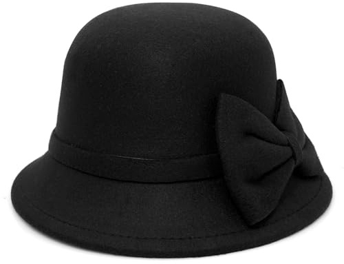 Buywis Damenhut aus Filz, mit Schleife, Fedora, Fischerhut, 1920er-Jahre, Vintage-Stil, Derby-Kirchenhüte