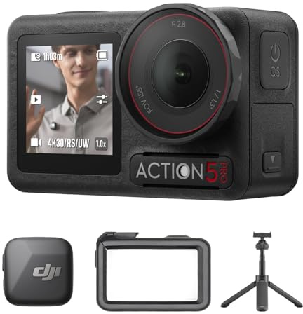 DJI Osmo Action 5 Pro Standard Combo with Osmo Action Mini Extension Rod and Mic Mini Transmitter (Infinity Black), Waterproof Camera With 1/1.3 Sensor, 4K/120fps Video, Dual OLED Touchscreens
