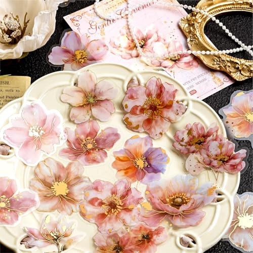 Scrapbook Stickers Set,120PCS Blumen Sticker Scrapbooking Zubehör,Garten Scrapbook Stickers Aesthetic in PET,Scrapbooking Aufkleber for Notebook,Bullet Journal,Fotoalbum,(Full-Blown Flowers)