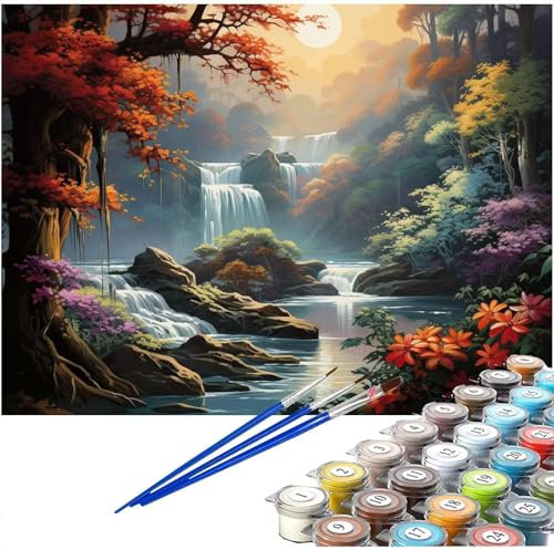 Malen nach Zahlen Erwachsene Landschaft Malen nach Zahlen Wald Ölgemälde Kit, DIY Paint by Numbers Groß XXL Leinwand Kinder Kreativ Set mit Pinseln Acrylfarbe, Geschenke für Frauen 40x50 cm LE-1068
