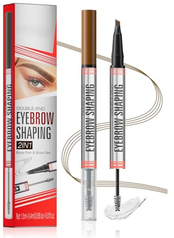 Weixinbuy 2-IN-1 Microblading Eyebrow Pen Long-lasting, Waterproof Eyebrow Pencil Dual-Ended with 4-Fork-Tip & Brow Brush & Clear Brow Gel, Fluffy & Defined Brows for Natural-Looking (1# Light Brown)