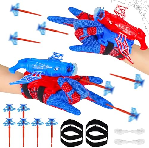Gant de Lanceur Spiderm, Lot de 2 Spiderm Launcher, Lanceur Spiderm Wrist Toys Set, Lance Toile Spiderm, Lanceur Spiderm de Cosplay, Spiderm Launcher d'araignée Jouets Educatifs pour Enfants (bleu2pc)