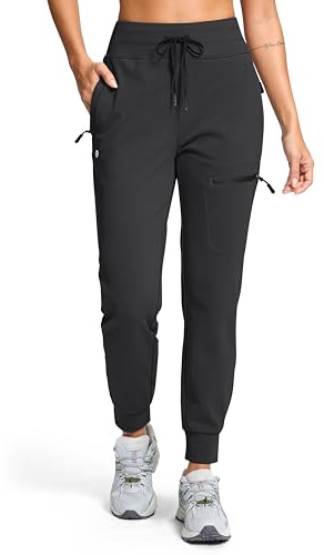 G Gradual Women's Fleece Lined Joggers Hiking Pants 4 Zipper Pockets High Waisted Water Resistant Winter Running Sweatpants, Black, Medium