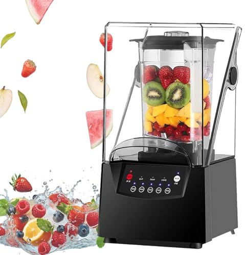 Mixeur commercial 2200W silencieux avec couvercle insonorisé, 2L bol résistant, broyeur glace et noix, blender multifonction smoothies, jus, soupes, restaurants