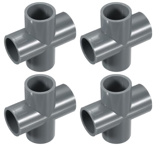 QUARKZMAN 4 Pcs Accesorios De PVC, Cruz De 4 Vías De PVC 1 0.8 Conectores De PVC Codo De PVC Accesorios De Tubería De PVC Acoplamiento De PVC Conector Soporte De Jardín DIY, Gris