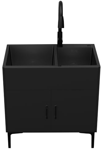 Meuble d'évier de cuisine en acier inoxydable avec robinet pulvérisateur extractible pour buanderie et salle de bain, éviers d'intérieur/extérieur pour usage domestique et commercial (noir)