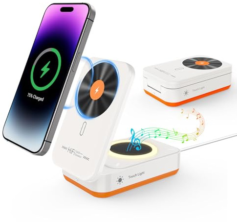 Charger Stand With Speaker,Wireless Charger For iPhone 17 16 15 14 13 Pro Max,Wireless Bluetooth Speaker Portable For Mobile Phone,Tech Gadgets,Valentines Birthday Gifts For Men Women