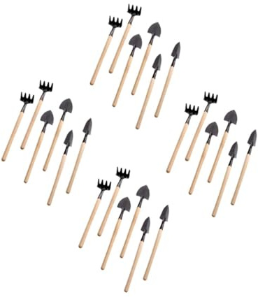 Veemoon 8 Set Mini Attrezzi Giardinaggio per Scavino, Vanghetta e Rastrello Manico Legno Kit Resistente e Sicuro per Piantine per Orto e Giardino in Vaso