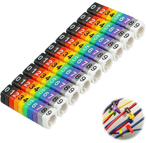 wilcractk Marcadores de Cables 150 Piezas, Etiquetas para Cables de Colores con Números 0–9, Clip de Plástico 1,5–3 mm, Identificación para Redes, Electricidad y Datos