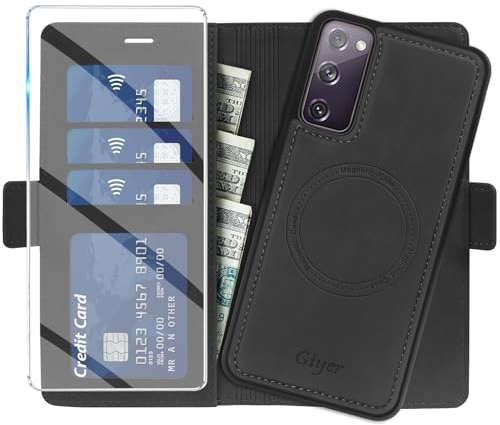 Giyer Starke Magnetisch Handyhülle für Samsung Galaxy S20 FE Hülle mit Schutzfolie, 2 in 1 Abnehmbare PU Leder Wallet Standfunktion Kartenfach Schutzhülle für Samsung S20 FE Case (Schwarz)