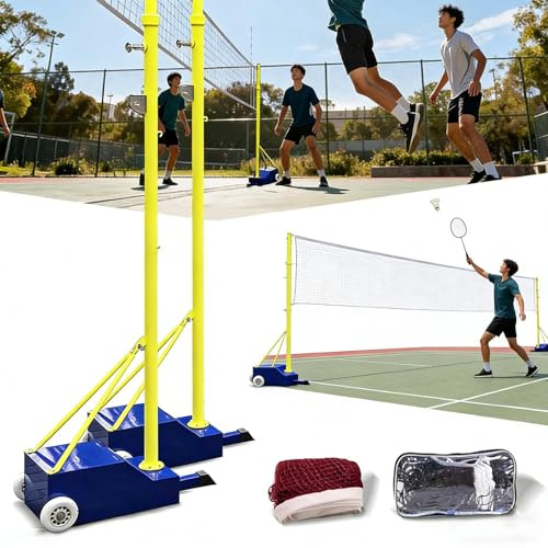 menglanchang Combo Portatif De Filet De Volley-Ball Et Badminton | éDition 2026 avec Stabilité AméLioréE Et Configuration Facile | Hauteur du Poteau RéGlable 5 à 6,9 Pieds | Comprend Deux Filets