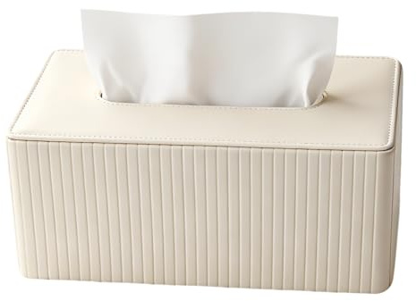 Extra Große Kosmetiktücherbox Mit Milchweißen Streifen - PU Leder Taschentuchspender für Wohnzimmer, Büro & Badezimmer, Rechteckige Hygienebox，Dekorative Taschentücher Box