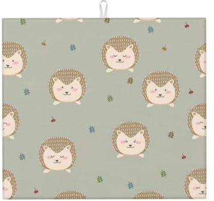 Alfombrilla de secado de platos impresa con muchos erizos, alfombrilla absorbente de encimera, adecuada para almacenar cuchillos, tazas y platos.