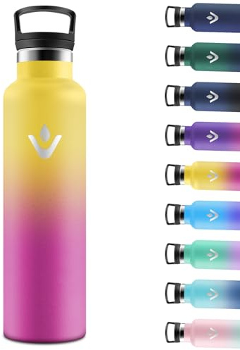 Motswedi Gourde Isotherme 1l, avec Paille, Bouteille Isotherme, Poignée de Transport, Thermos 1l, Anti-Fuite, Gourde Inox, Réutilisable, Thermos pour Sport, Voyage, Camping, Jaune & Rose